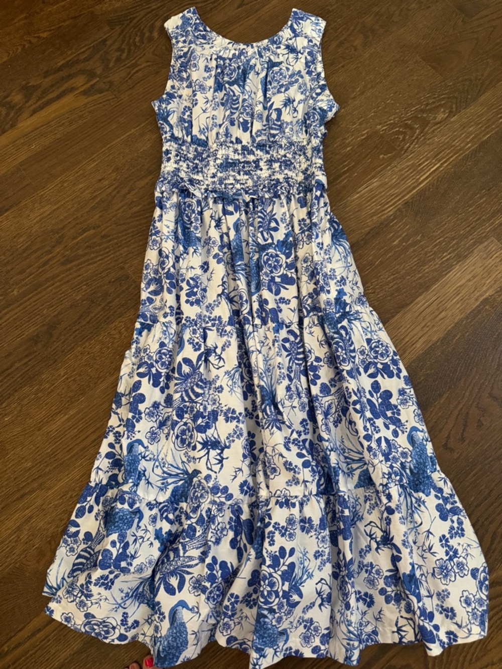 Anthropologie Blue and White Floral Maxi Dress